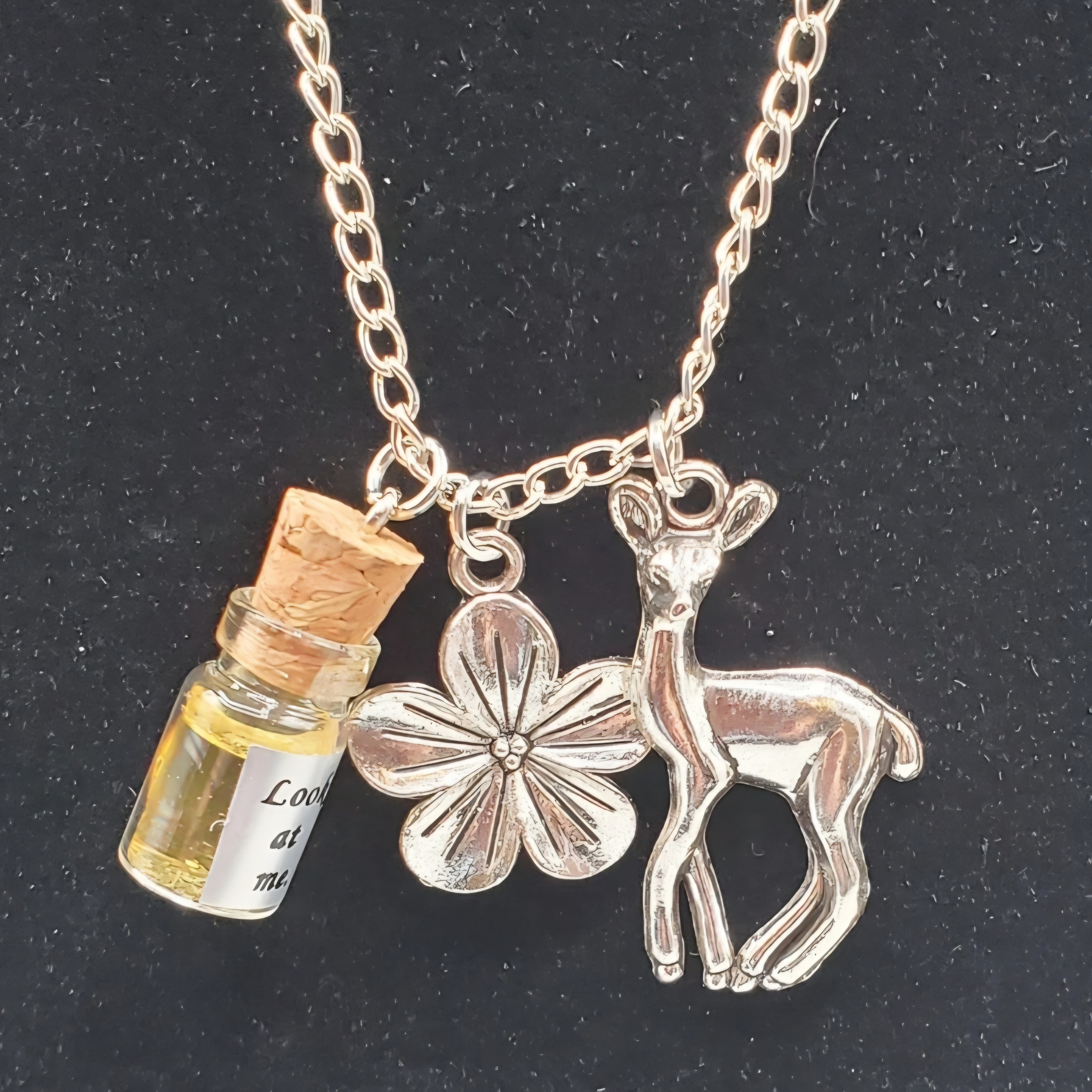 Harry Potter Silver Deer And Flower Charm Necklace